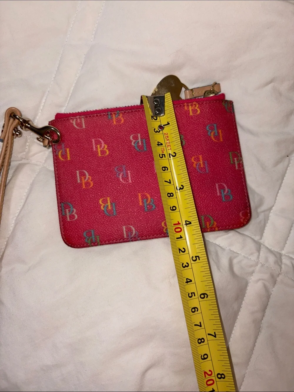 Vintage Dooney & Bourke Y2K Pink Rainbow Monogram Wristlet Coin Purse with Charm